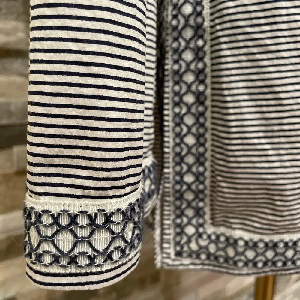 Tory Burch Striped Embroidered Tunic Top Sz 10 | Boho Resort